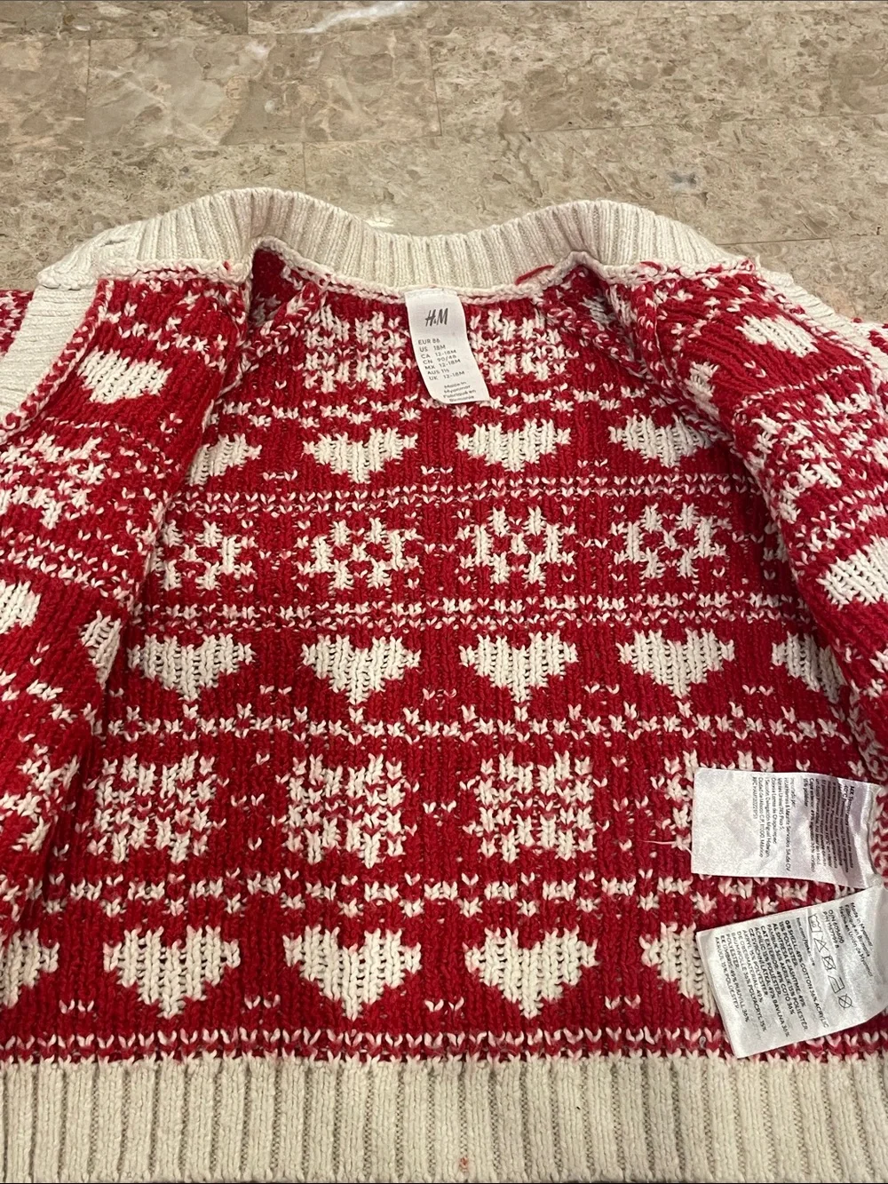 Cozy baby H&M Cream and Red Fair Isle Heart Knit Cardigan 18 M